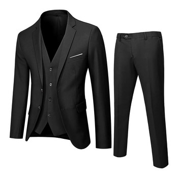 Мъжки костюм Тънък костюм от 3 части Бизнес сако за сватбено тържество, жилетка и панталон