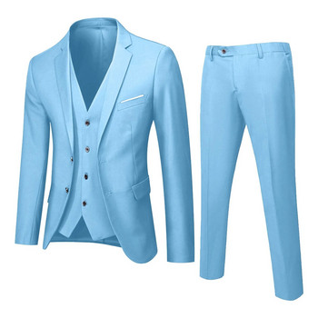 Мъжки костюм Тънък костюм от 3 части Бизнес сако за сватбено тържество, жилетка и панталон