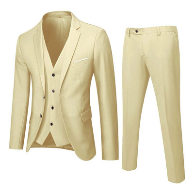 Men’s Suit Slim 3 Piece Suit Business Wedding Party Jacket Vest & Pants