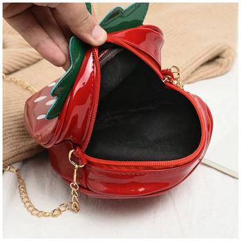 Дамска чанта през рамо Дизайнерска чанта с форма на ягода Нова модна чанта през рамо с верижка от изкуствена кожа Момичета Сладки портмонета и дамска чанта с плодове