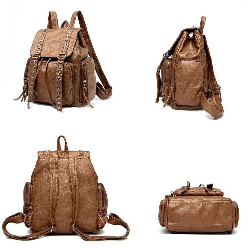 Luksuzni visokokvalitetni ženski ruksak od PU kože, modni dizajn s zakovicama, ženska torba na rame velikog kapaciteta, ženski ruksak protiv krađe