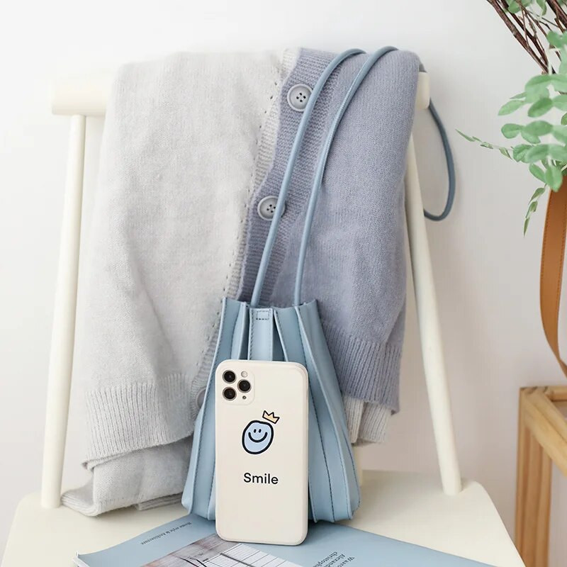 Nova ženska torba na rame Jednobojna plisirana torba za telefon preko tijela od meke PU kože Mini ženske torbice u japanskom stilu Bijele torbice
