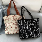 2023 Platnene torbe Ženska torba Shopper Tote Torba Modna dizajnerska torba Japanski stil Crtići Slatke mačke Mala ekološka torba na rame