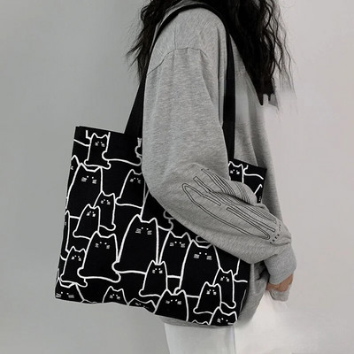 2023 Platnene torbe Ženska torba Shopper Tote Torba Modna dizajnerska torba Japanski stil Crtići Slatke mačke Mala ekološka torba na rame