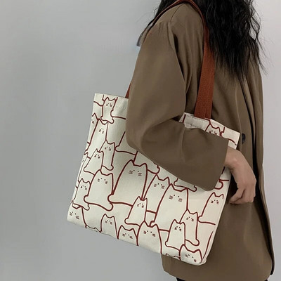 2023 Platnene torbe Ženska torba Shopper Tote Torba Modna dizajnerska torba Japanski stil Crtići Slatke mačke Mala ekološka torba na rame