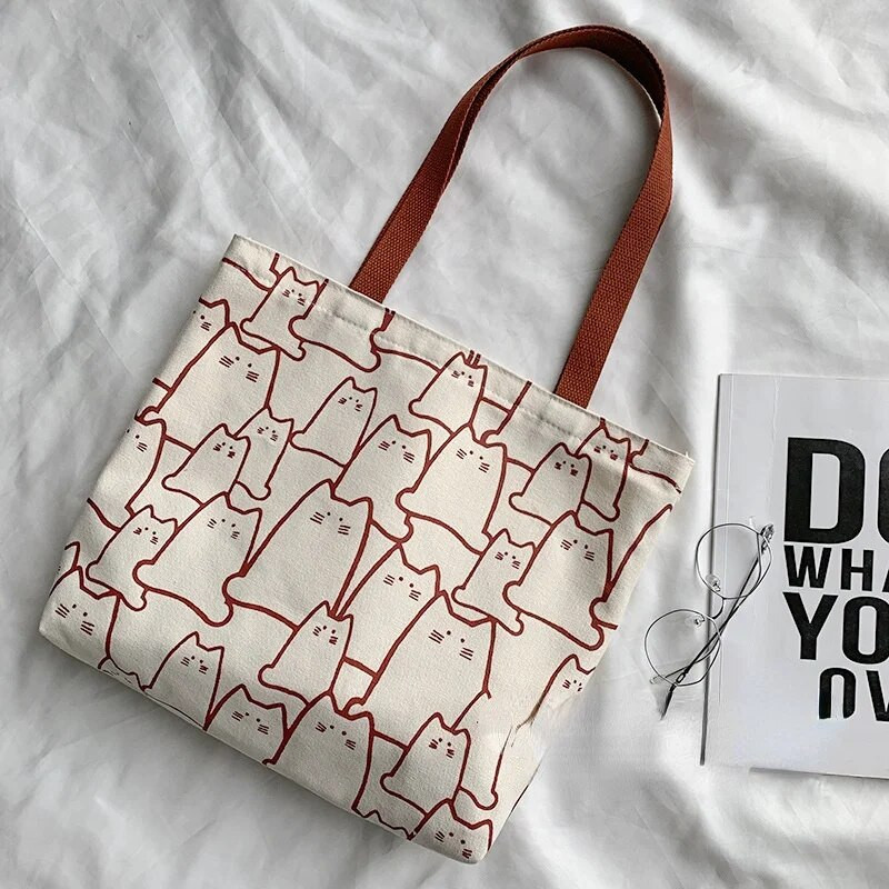 2023 Platnene torbe Ženska torba Shopper Tote Torba Modna dizajnerska torba Japanski stil Crtići Slatke mačke Mala ekološka torba na rame