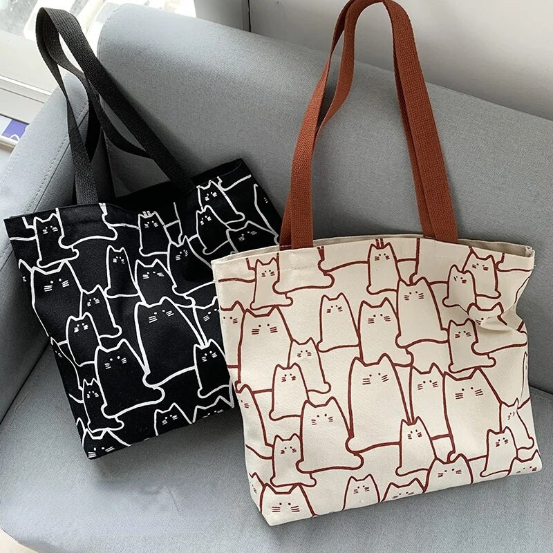 2023 Platnene torbe Ženska torba Shopper Tote Torba Modna dizajnerska torba Japanski stil Crtići Slatke mačke Mala ekološka torba na rame