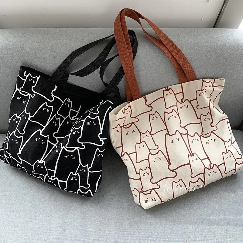 2023 Platnene torbe Ženska torba Shopper Tote Torba Modna dizajnerska torba Japanski stil Crtići Slatke mačke Mala ekološka torba na rame