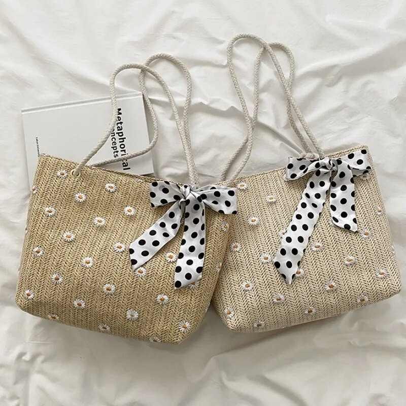 Nauja šiaudų pinta šilko skarelė vieno peties rankinė moteriška solidi didelės talpos madingos paprastos rankinės Vasaros kelionių paplūdimio krepšys