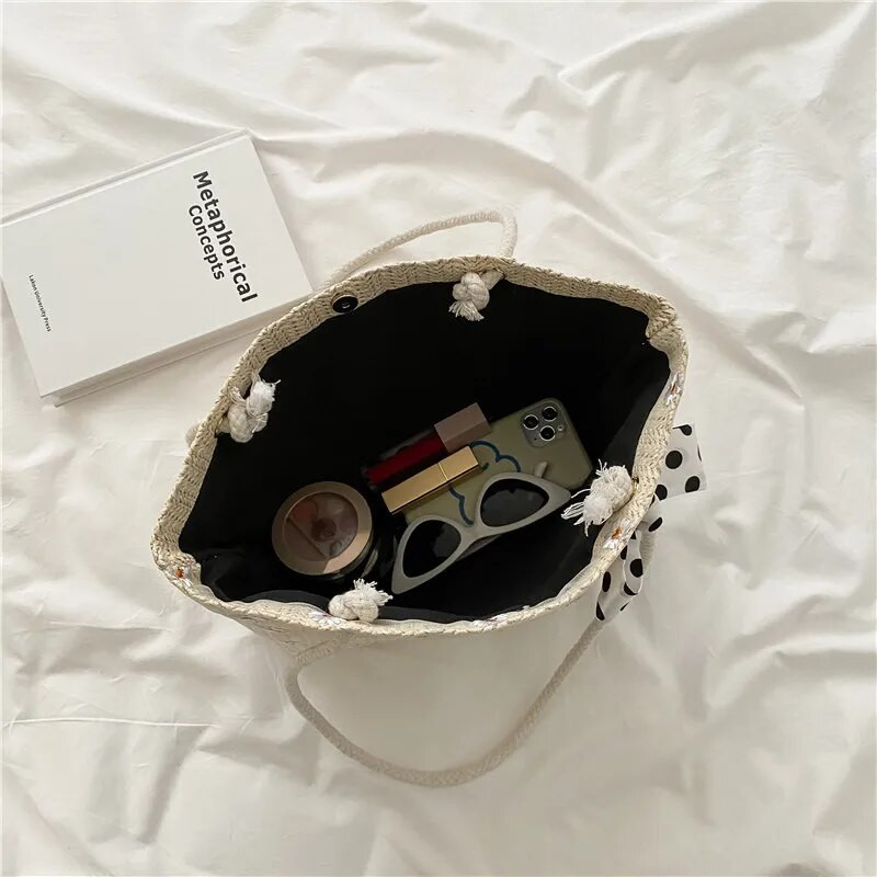 Nauja šiaudų pinta šilko skarelė vieno peties rankinė moteriška solidi didelės talpos madingos paprastos rankinės Vasaros kelionių paplūdimio krepšys