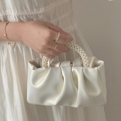Kis új kézitáskák Pearl Csukló Ránc Felhő Csomagok Vállra akasztott Mini Crossbody táska Édes PU bőr női esküvői parti táskák