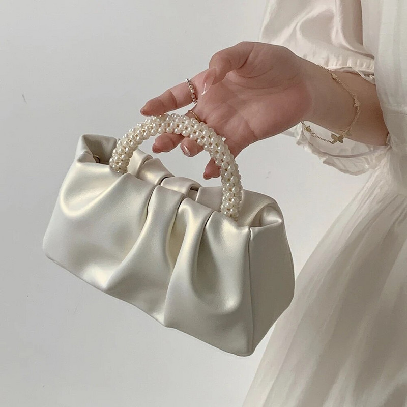 Kis új kézitáskák Pearl Csukló Ránc Felhő Csomagok Vállra akasztott Mini Crossbody táska Édes PU bőr női esküvői parti táskák