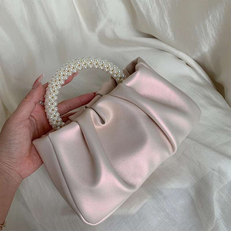 Kis új kézitáskák Pearl Csukló Ránc Felhő Csomagok Vállra akasztott Mini Crossbody táska Édes PU bőr női esküvői parti táskák