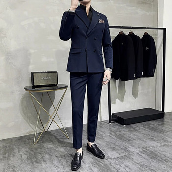 Κλασικό ανδρικό κοστούμι με διπλό στήθος (κοστούμι+παντελόνι) 7XL-S Ανδρικό επαγγελματικό κοστούμι επαγγελματικό κοστούμι πολυτελείας μόδας για γαμήλια δεξίωση 2 σετ