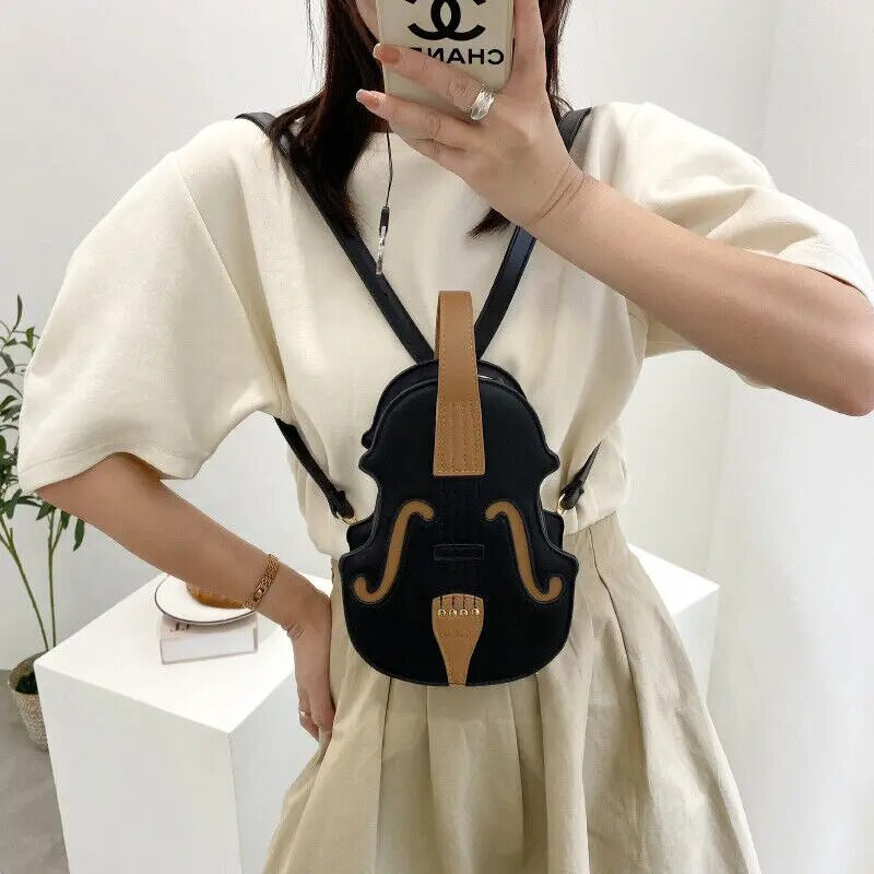 Mados kūrybinis smuikas Moteriškas „Crossbody“ krepšys, PU odinis smuiko formos mažos kuprinės moterims, siuvamas siūlas ant peties, 2023 m.