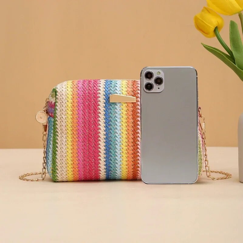 Mezgimo iš rotango moteriškas šiaudinis krepšys paplūdimyje vasaros grandinėlė maža piniginė ir rankinė moteriška per petį skersiniai krepšiai Kelioninio dizaino atlenkiamas krepšys