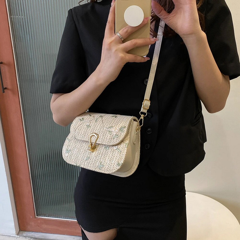 Moodne pitsist lilleline õlakott õlgedest suvine rannaostjate kott Naistele käsitsi valmistatud kootud kaubamärgiga disainerkäekott tüdrukule