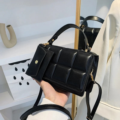 Ženske torbe na rame preko ramena za male kupce s preklopom, karirana ženska ručna torbica od pu kože s torbicom