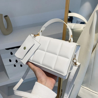 Ženske torbe na rame preko ramena za male kupce s preklopom, karirana ženska ručna torbica od pu kože s torbicom