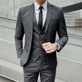 Ανδρικό επαγγελματικό λεπτό κοστούμι 3 τεμαχίων (κοστούμι+γιλέκο+παντελόνι) Υψηλής ποιότητας Επίσημο νυφικό γραφείου Ανδρικό κοστούμι μεγάλο μέγεθοςS-6XL