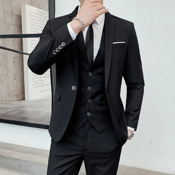 Мъжки бизнес тънък костюм Костюм от 3 части (костюм+жилетка+панталон) Висококачествена офис официална сватбена рокля Мъжки костюм Костюм Голям размер S-6XL