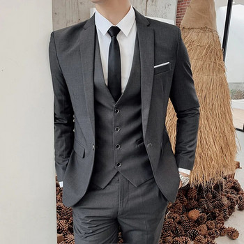 Мъжки бизнес тънък костюм Костюм от 3 части (костюм+жилетка+панталон) Висококачествена офис официална сватбена рокля Мъжки костюм Костюм Голям размер S-6XL