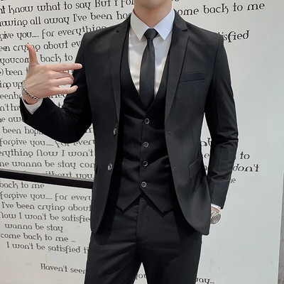 Ανδρικό επαγγελματικό λεπτό κοστούμι 3 τεμαχίων (κοστούμι+γιλέκο+παντελόνι) Υψηλής ποιότητας Επίσημο νυφικό γραφείου Ανδρικό κοστούμι μεγάλο μέγεθοςS-6XL