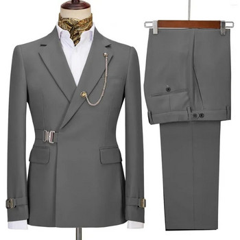 Мъжки костюми Блейзър Панталони за мъже Яке Италианско дизайнерско парти Сватба Slim Fit Homme 2PCS Дрехи с ревери без аксесоари