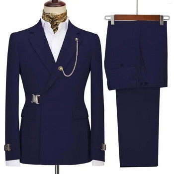 Мъжки костюми Блейзър Панталони за мъже Яке Италианско дизайнерско парти Сватба Slim Fit Homme 2PCS Дрехи с ревери без аксесоари