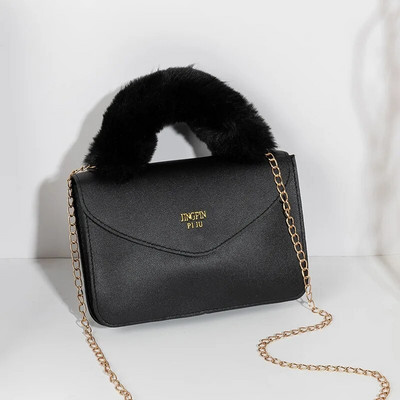 Dirbtinio kailio nešiojimo krepšys moterims 2023 m. Nauji minkšti kailiniai pliušiniai kryžminiai krepšiai dizainerio rankenos su viršutine rankena Šiltos piniginės Bolsa Feminina