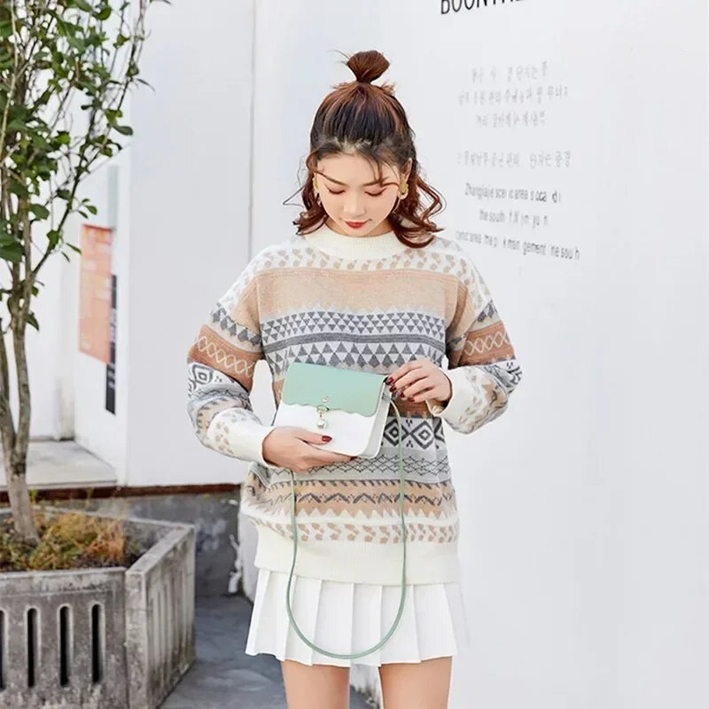 Madinga tiesiog PU odinė Crossbody Krepšys moterims Vienspalvis Pečių krepšys Lady Pendant Pearl Kelioninė maža rankinė