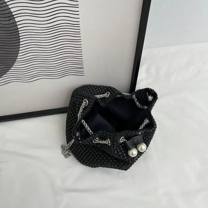 Ženske modne torbe s dijamantima s dijamantima Retro lančići s biserima Ženske torbe na rame Sjajne male torbe preko ramena Ženske torbice