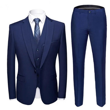 1 Σετ δημοφιλές επίσημο κοστούμι με φανελάκι με φανελάκι σετ στρογγυλό γιακά Καλό κουμπιά αφής Κοστούμι πάνω παντελόνι Slim Fit