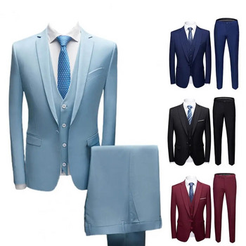 1 комплект популярен официален костюм, блейзър, жилетка, комплект панталони, отложна яка, добри бутони за докосване, костюм, горни панталони, тесни кройки