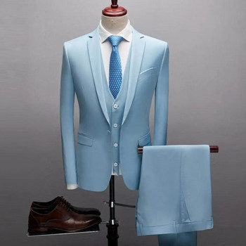 1 Σετ δημοφιλές επίσημο κοστούμι με φανελάκι με φανελάκι σετ στρογγυλό γιακά Καλό κουμπιά αφής Κοστούμι πάνω παντελόνι Slim Fit