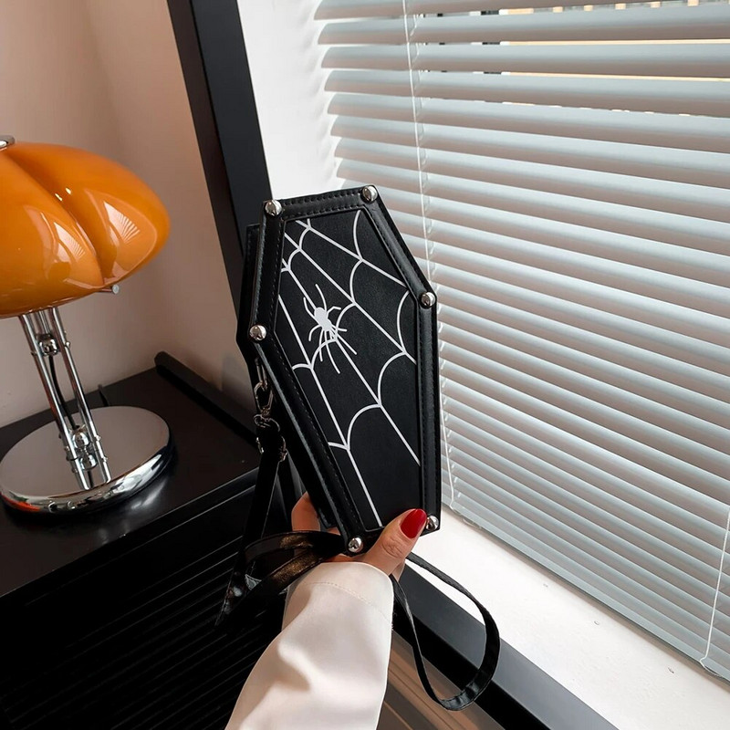 Gotikiniai kryžminiai krepšiai, moteriški senoviniai karsto formos pečių rankinė Madinga PU odinė rankinė Helovino dovana 2023 m. teminiam vakarėliui