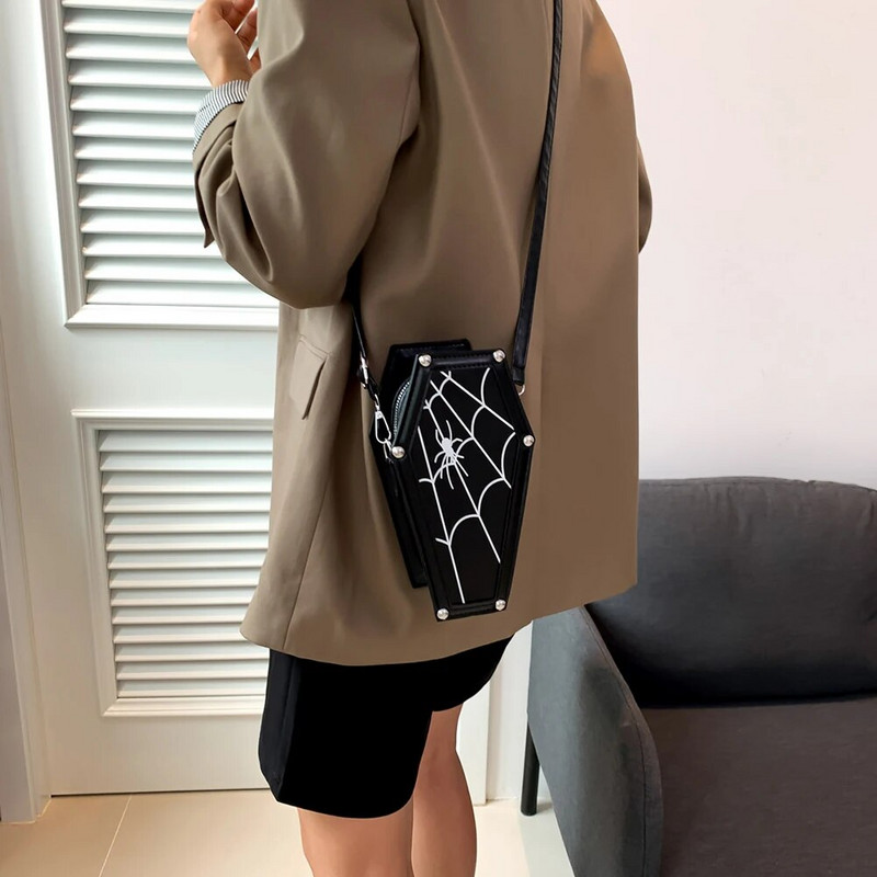 Gotikiniai kryžminiai krepšiai, moteriški senoviniai karsto formos pečių rankinė Madinga PU odinė rankinė Helovino dovana 2023 m. teminiam vakarėliui