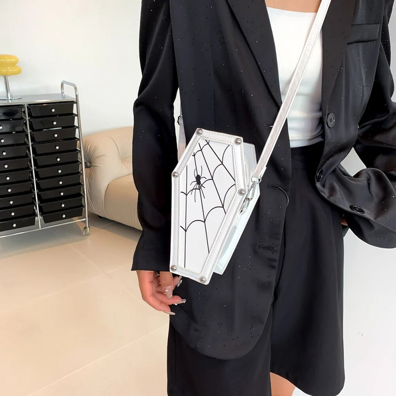 Gotikiniai kryžminiai krepšiai, moteriški senoviniai karsto formos pečių rankinė Madinga PU odinė rankinė Helovino dovana 2023 m. teminiam vakarėliui