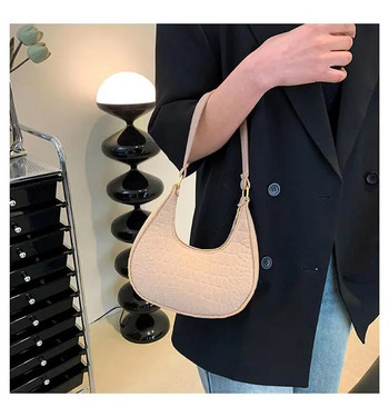 Дамска дамска чанта от филц Модна субаксиларна чанта Дизайнерски изискани чанти за през рамо Чанта за седло с полумесец за дами Разширена чанта под мишниците