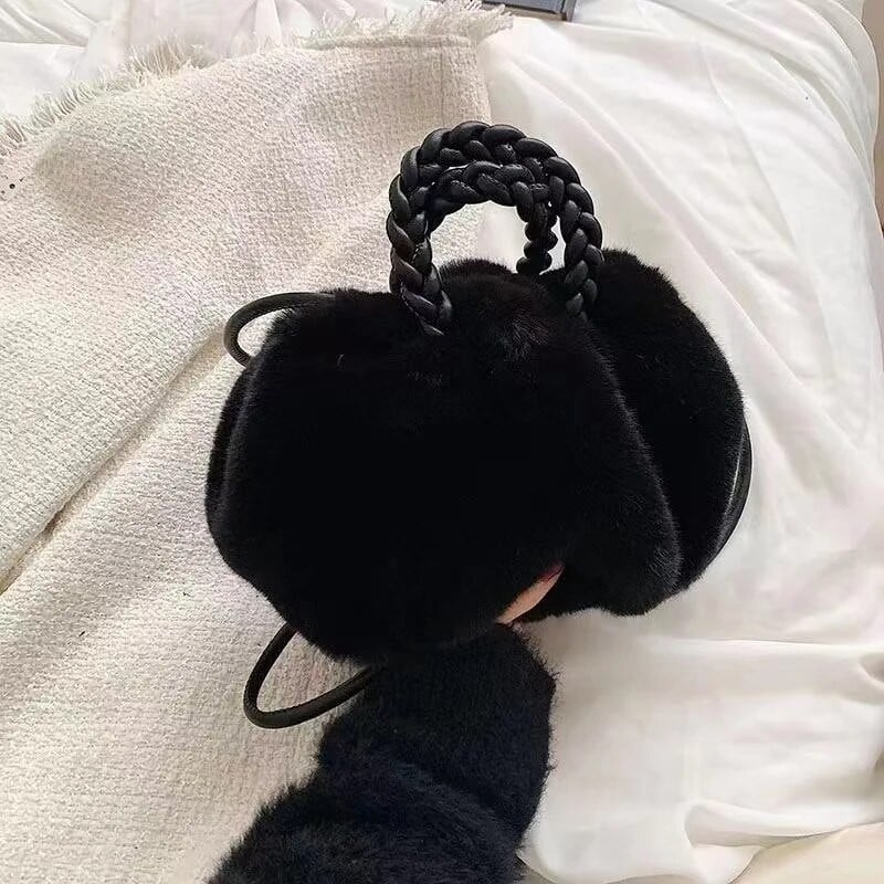 Moterų ruduo žiema Nauja netikro triušio kailio rankinė Plisuotas debesies krepšys pliušinis pažastų krepšys per petį Crossbody Small Bag Šventinės dovanos