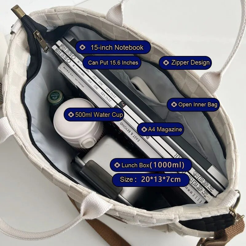 Hylhexyr Ženska šahovnica Ležerna torba platnena rešetkasta ručna torba Jednostavna studentska ručna torba za rame Torbe preko ramena
