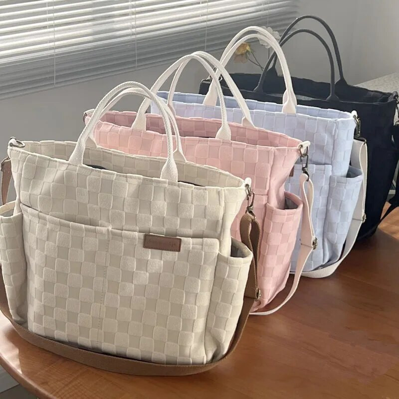 Hylhexyr Ženska šahovnica Ležerna torba platnena rešetkasta ručna torba Jednostavna studentska ručna torba za rame Torbe preko ramena