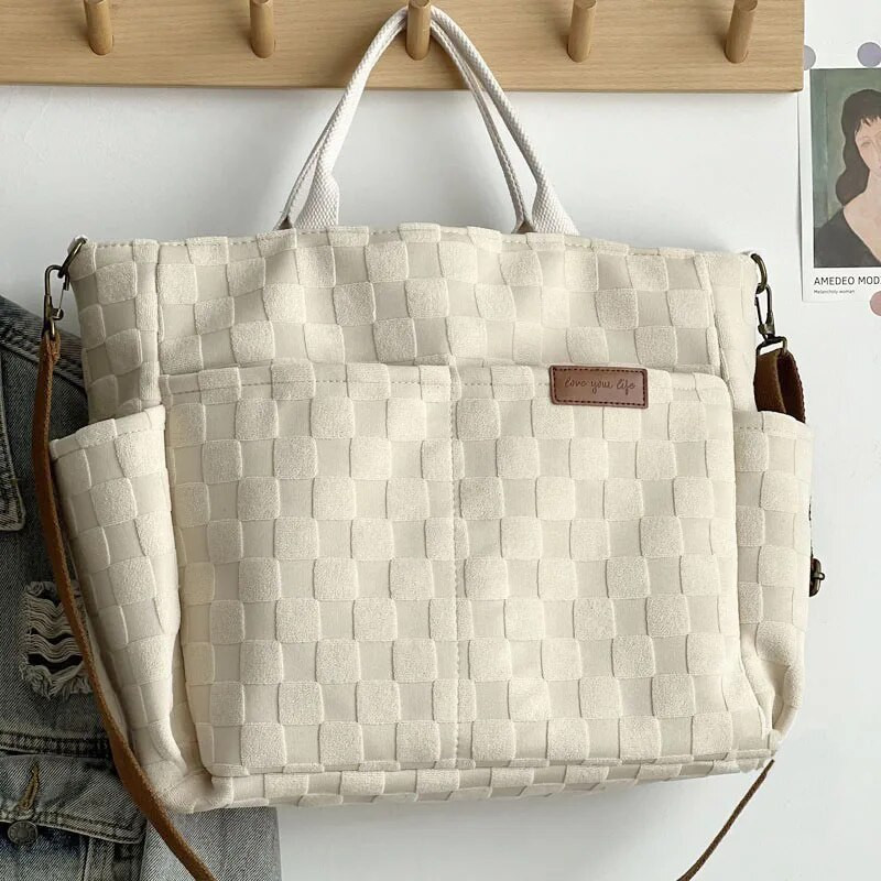 Hylhexyr Ženska šahovnica Ležerna torba platnena rešetkasta ručna torba Jednostavna studentska ručna torba za rame Torbe preko ramena