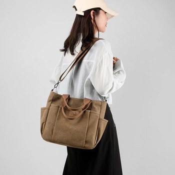 Голяма вместимост чанта с горна дръжка за жени Чанта през рамо CrossBody Ретро платнена дамска чанта тип месинджър Дамска чанта за пътуване