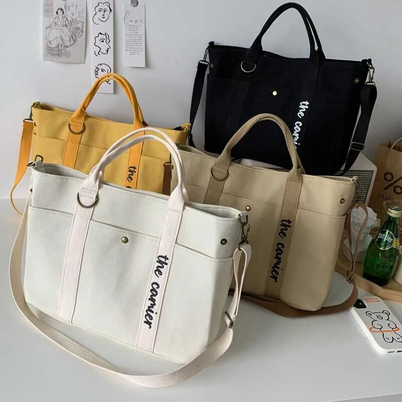 Hylhexyr Ženske ženske ležerne torbe, velike zadebljane platnene torbe, torba na rame, torba s patentnim zatvaračem, studentska torba, ručna torba