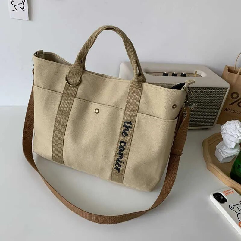 Hylhexyr Ženske ženske ležerne torbe, velike zadebljane platnene torbe, torba na rame, torba s patentnim zatvaračem, studentska torba, ručna torba