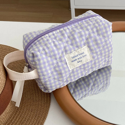 Vintage cvjetna kozmetička torbica za žene Slatka karirana torbica sa spojkom Ženska putna torbica za šminku Prošivena torbica od pamučnog cvijeta Male torbice