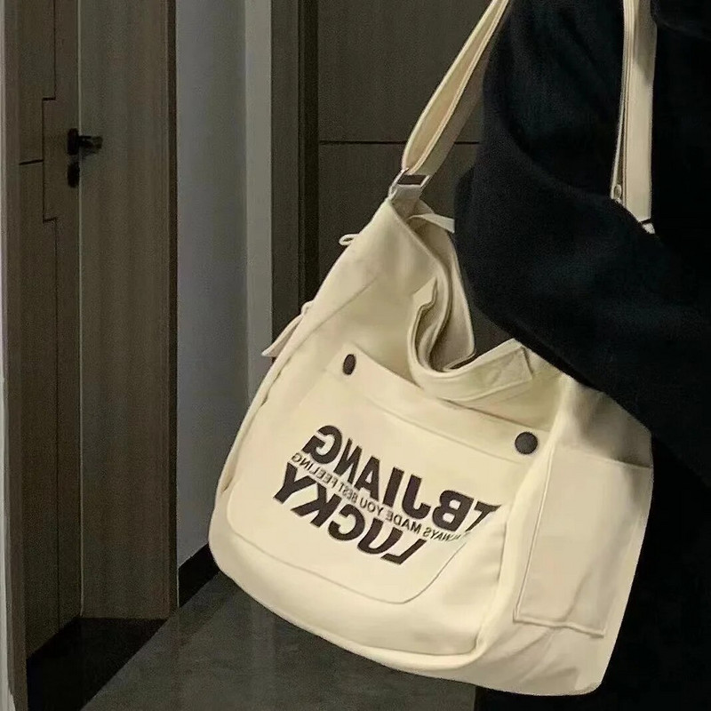 Moteriškas laisvalaikio drobinis pečių krepšys Aukštos kokybės išskirtinis mergaitiškas krepšys su užtrauktuku mokyklinė krepšys