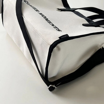 Τσάντες ώμου Hylhexyr Fashion Letter Thickened Canvas Shoulder Bags with Zipper Tote Handbag για φοιτητές πανεπιστημίου Τσάντες χιαστί