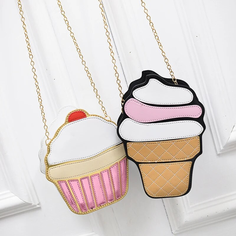 Ženska torba sa slatkim crtanim filmom Ice Cream Cupcake Shape Lady Mini Torba na rame Metalni lanac Mobilni ključevi Ženska torba preko ramena Messenger torba